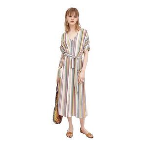 knee length dresses for ladies Chelsea and Theodore V-Neckline Sleeveless Mixed Print Tiered A-Line Maxi  Dress main image 0
